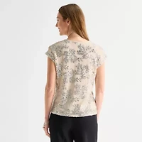 MSK Womens V Neck Short Sleeve Embellished Blouse