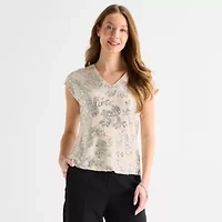 MSK Womens V Neck Short Sleeve Embellished Blouse