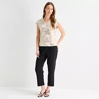 MSK Womens V Neck Short Sleeve Embellished Blouse