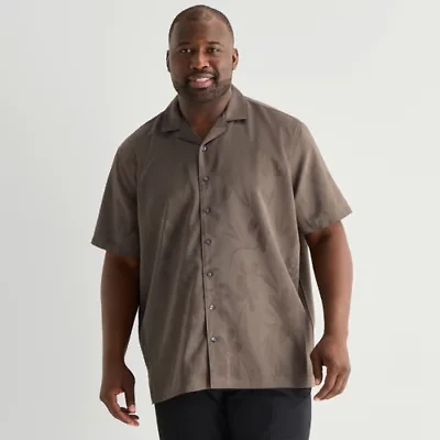 J. Ferrar Floral Jacquard Mens Short Sleeve Big and Tall Button-Down Shirt