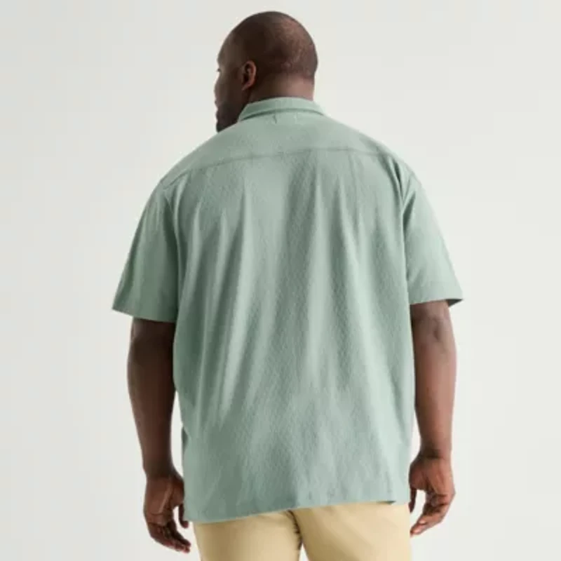 Stafford Jacquard Mens Short Sleeve Big and Tall Camp Shirt