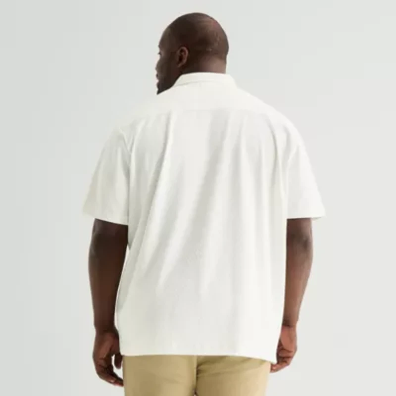 Stafford Jacquard Mens Short Sleeve Big and Tall Camp Shirt