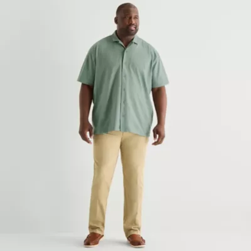 Stafford Jacquard Mens Short Sleeve Big and Tall Camp Shirt