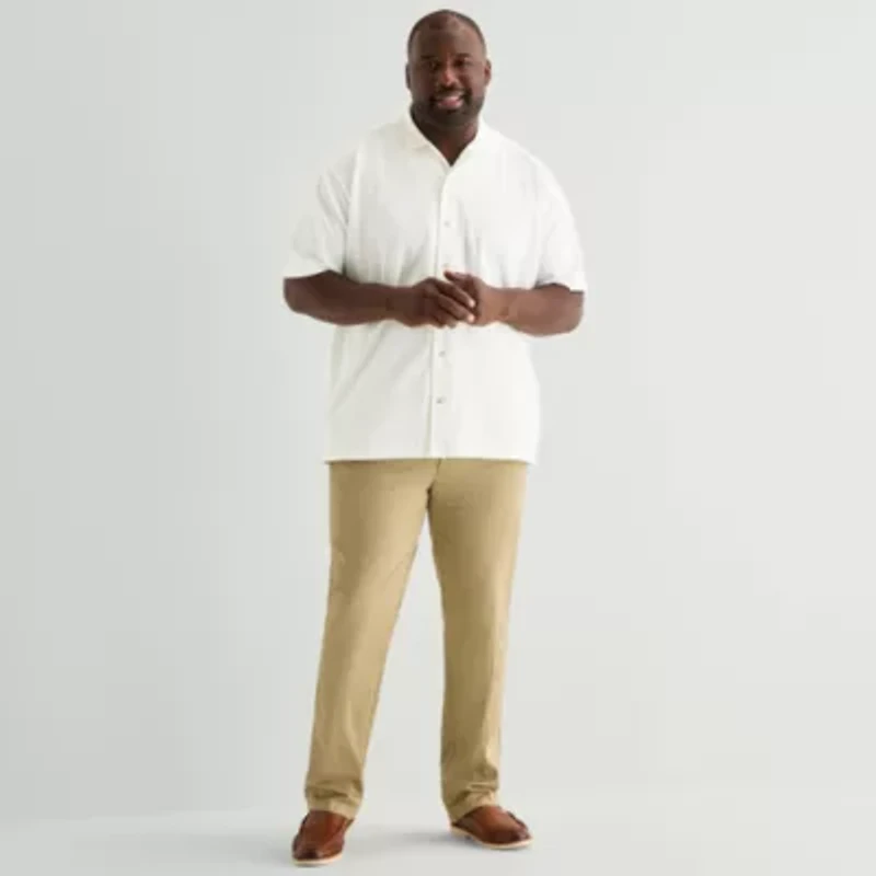 Stafford Jacquard Mens Short Sleeve Big and Tall Camp Shirt