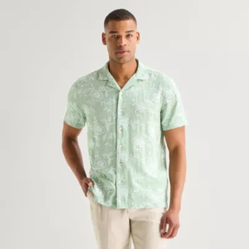 J. Ferrar Floral Mens Short Sleeve Camp Shirt