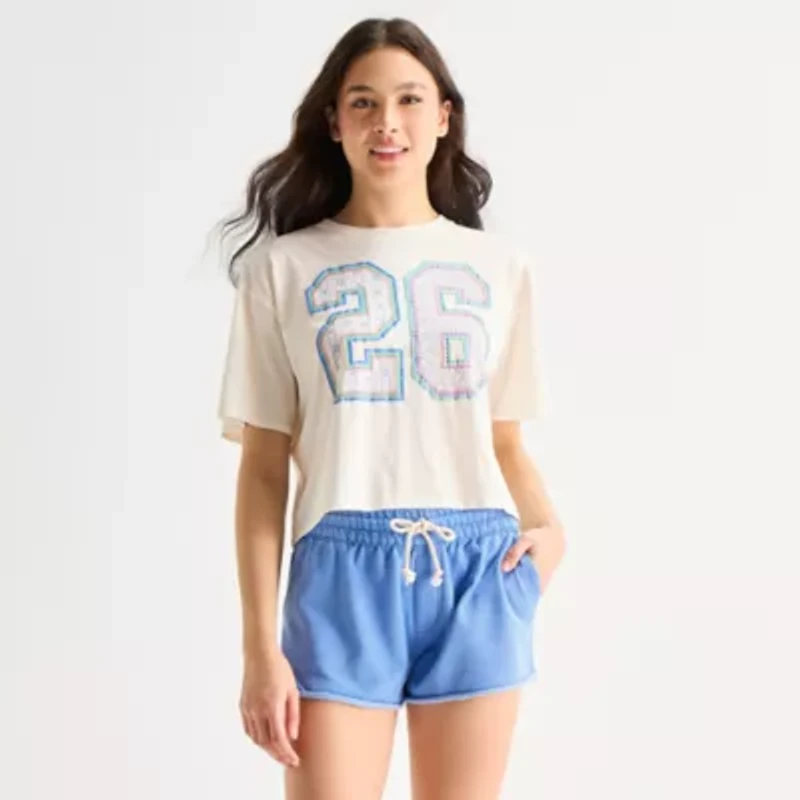 Arizona Womens Juniors Round Neck Short Sleeve Boxy Fit Graphic T-Shirt
