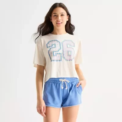 Arizona Womens Juniors Round Neck Short Sleeve Boxy Fit Graphic T-Shirt