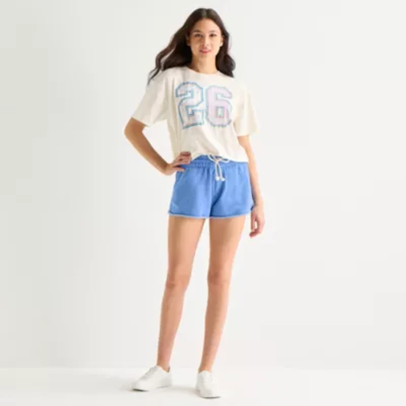Arizona Womens Juniors Round Neck Short Sleeve Boxy Fit Graphic T-Shirt