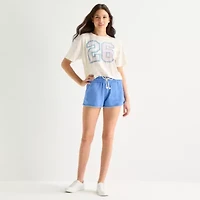 Arizona Womens Juniors Round Neck Short Sleeve Boxy Fit Graphic T-Shirt