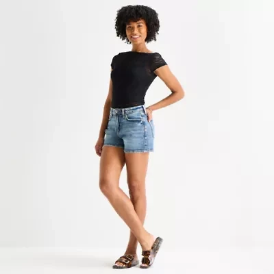 Arizona Womens 3 1/2" High Rise Juniors Denim Short