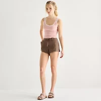 Arizona Womens 1 1/2" Low Rise Juniors Stretch Fabric Chino Short