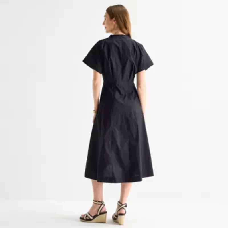 Liz Claiborne Womens Short Sleeve Midi A-Line Dress