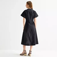 Liz Claiborne Womens Short Sleeve Midi A-Line Dress