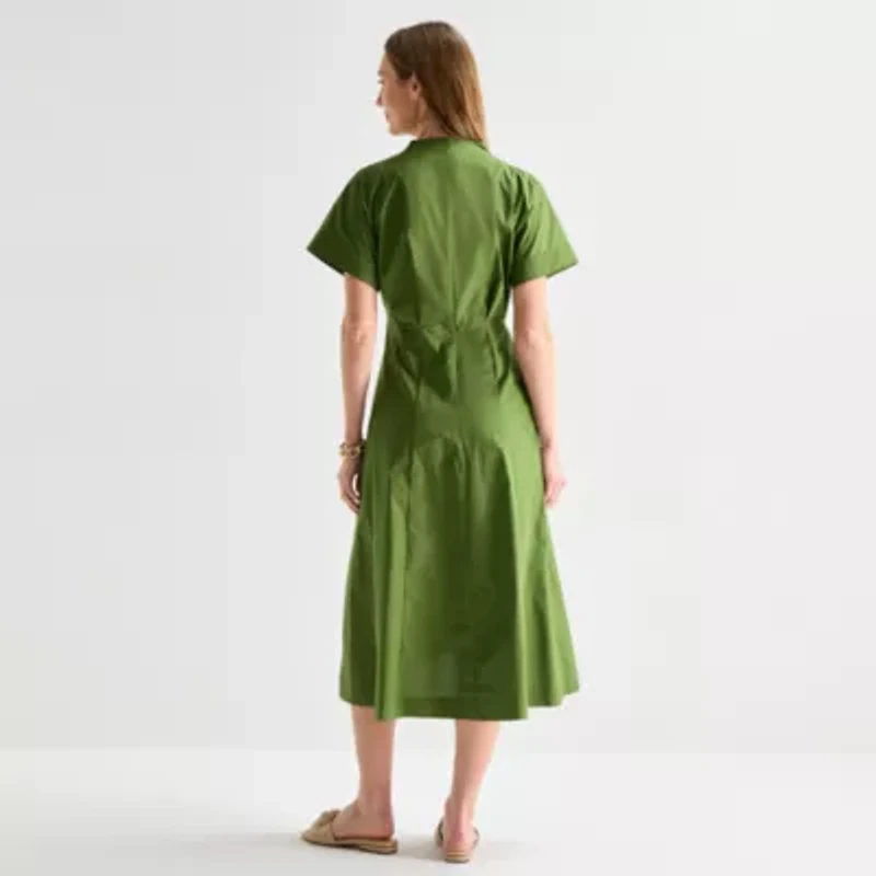 Liz Claiborne Womens Short Sleeve Midi A-Line Dress