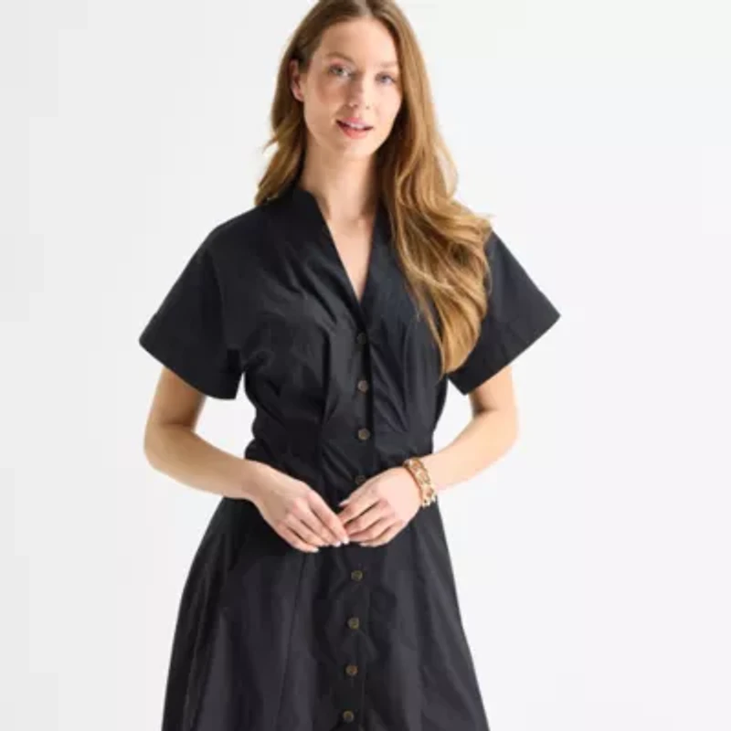 Liz Claiborne Womens Short Sleeve Midi A-Line Dress