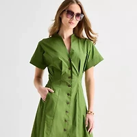 Liz Claiborne Womens Short Sleeve Midi A-Line Dress