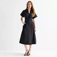 Liz Claiborne Womens Short Sleeve Midi A-Line Dress