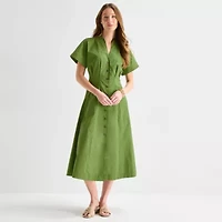 Liz Claiborne Womens Short Sleeve Midi A-Line Dress
