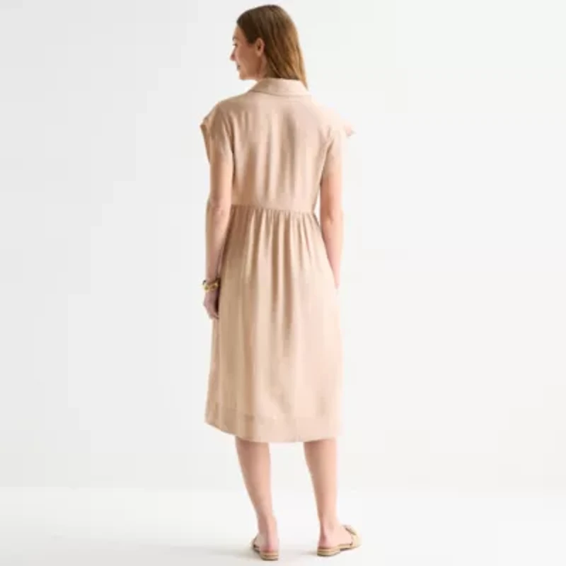 Liz Claiborne Womens Short Sleeve Midi Shirt Dress