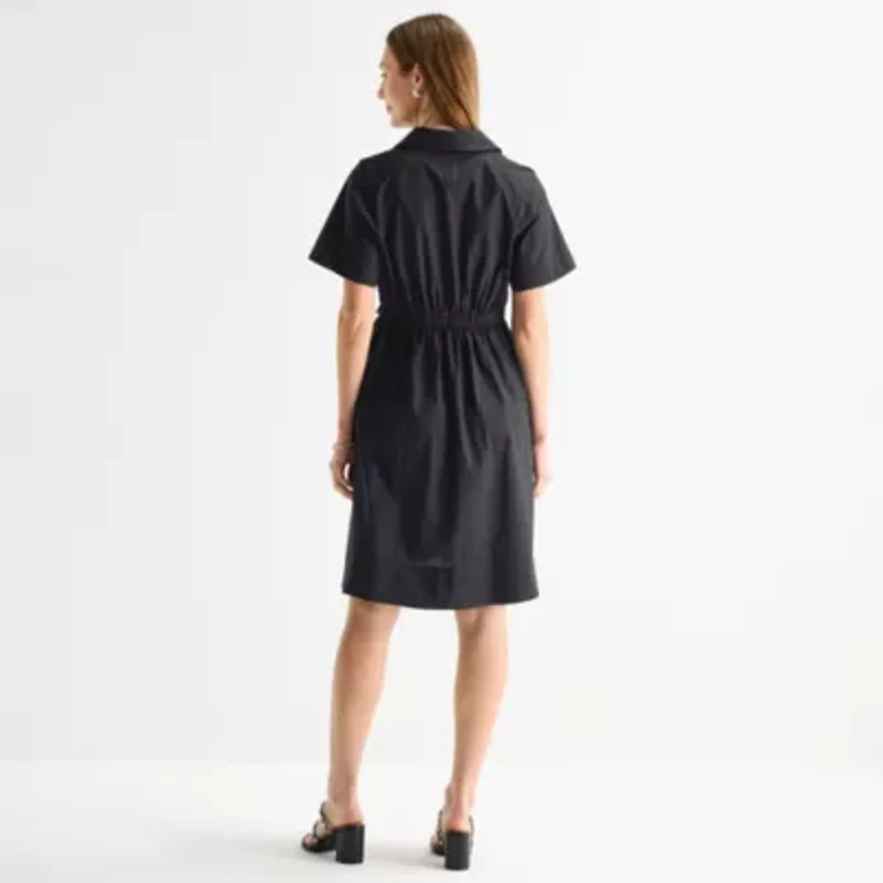 Liz Claiborne Womens Short Sleeve Midi A-Line Dress