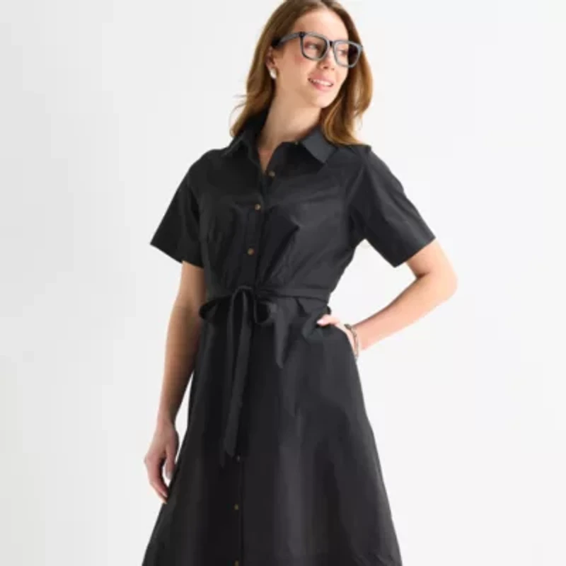 Liz Claiborne Womens Short Sleeve Midi A-Line Dress