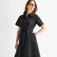 Liz Claiborne Womens Short Sleeve Midi A-Line Dress