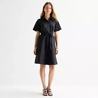 Liz Claiborne Womens Short Sleeve Midi A-Line Dress