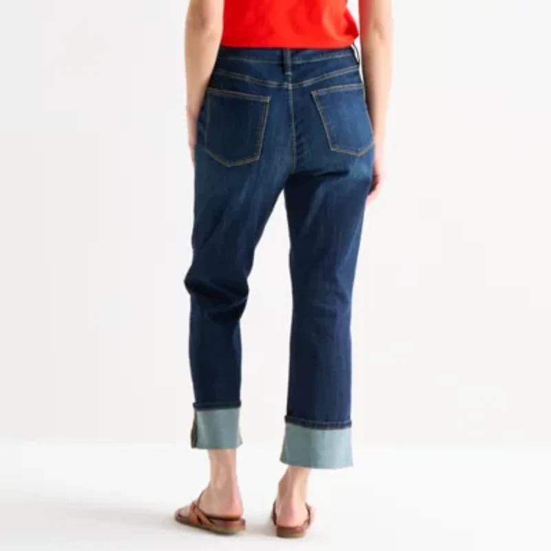 St. John's Bay Womens Mid Rise Wide Cuff Straight Leg Jean