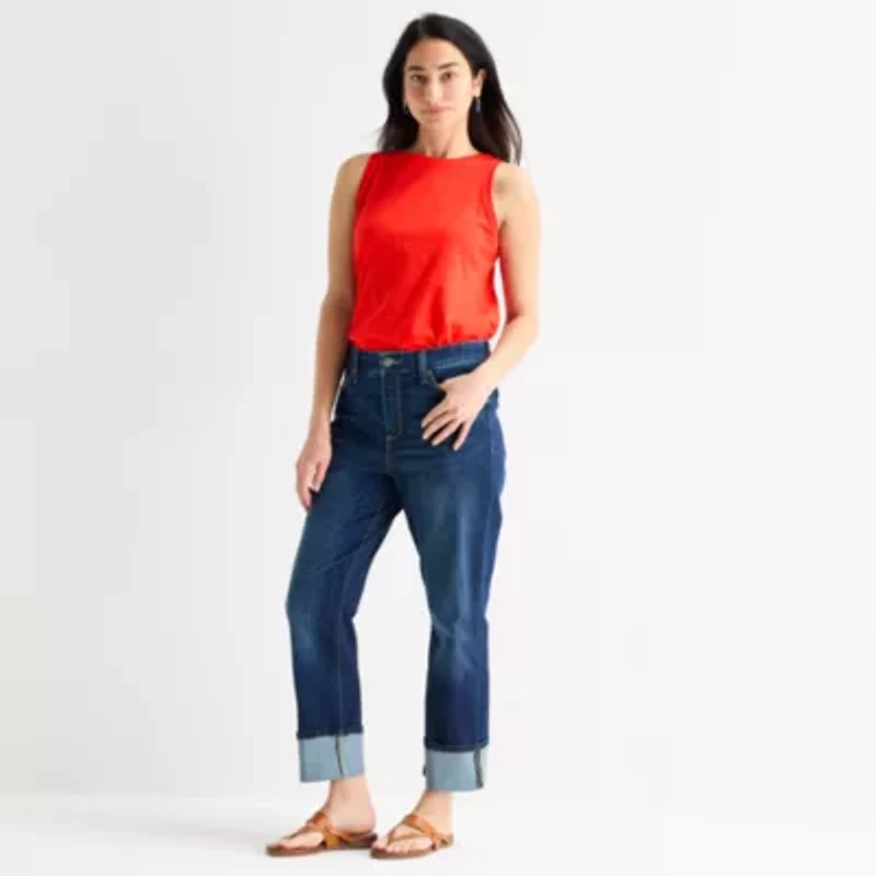 St. John's Bay Womens Mid Rise Wide Cuff Straight Leg Jean