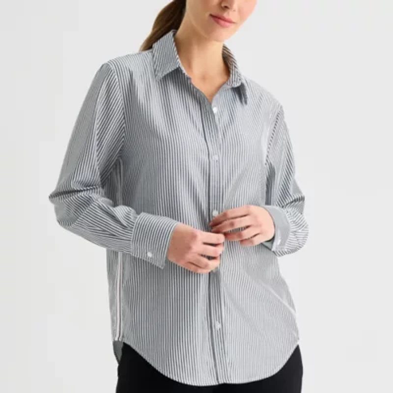 Stylus Womens Cuffed Long Sleeve Oversized Button-Down Shirt