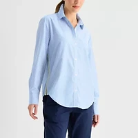 Stylus Womens Cuffed Long Sleeve Oversized Button-Down Shirt
