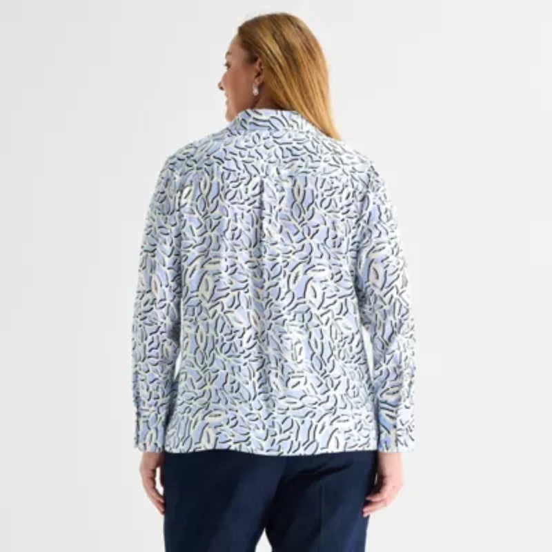Liz Claiborne Womens Plus Long Sleeve Loose Fit Button-Down Shirt