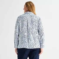 Liz Claiborne Womens Plus Long Sleeve Loose Fit Button-Down Shirt