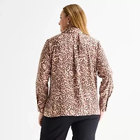 Liz Claiborne Womens Plus Fitted Long Sleeve Regular Fit Button-Down Shirt