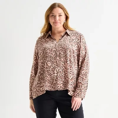 Liz Claiborne Womens Plus Fitted Long Sleeve Regular Fit Button-Down Shirt