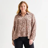Liz Claiborne Womens Plus Fitted Long Sleeve Regular Fit Button-Down Shirt
