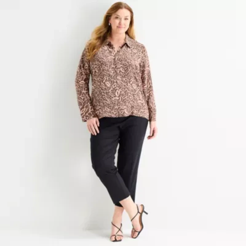 Liz Claiborne Womens Plus Fitted Long Sleeve Regular Fit Button-Down Shirt