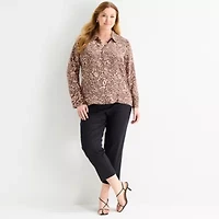 Liz Claiborne Womens Plus Fitted Long Sleeve Regular Fit Button-Down Shirt