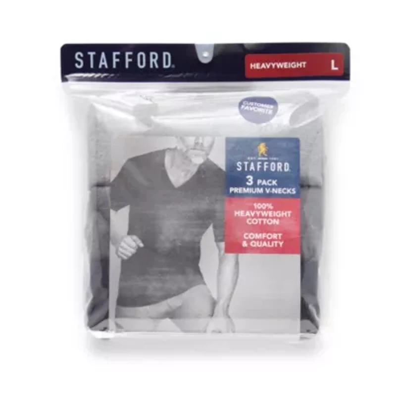 Stafford Heavyweight Cotton Mens 3 Pack Short Sleeve V Neck T-Shirt