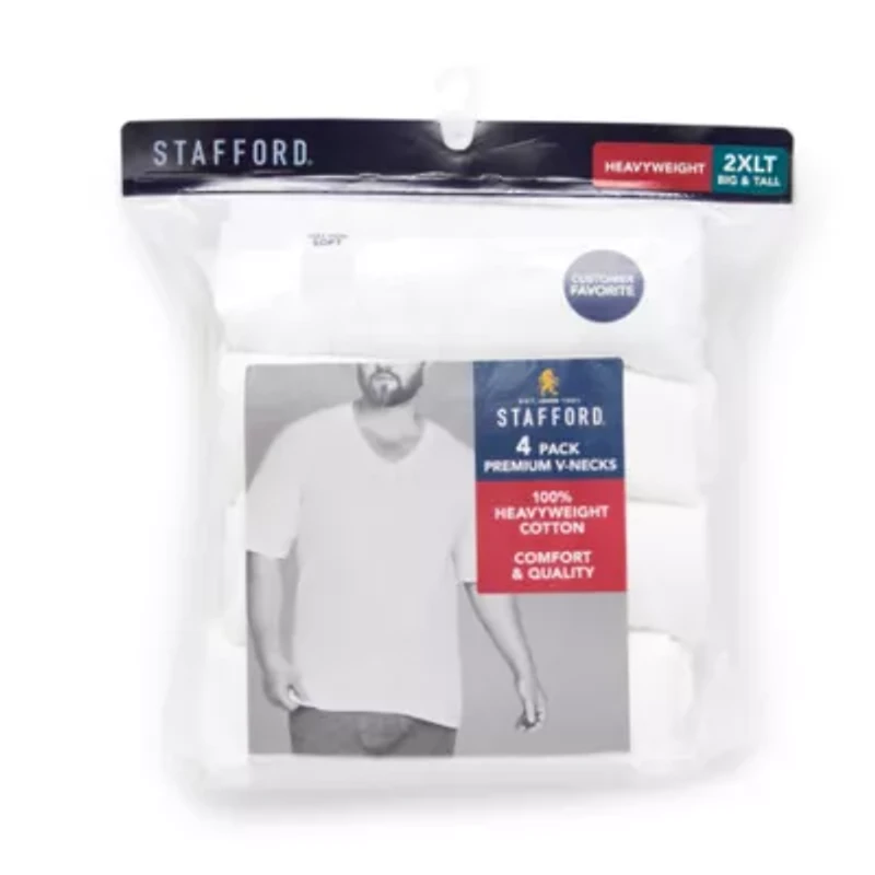 Stafford Heavyweight Cotton Mens 4 Pack Short Sleeve V Neck T-Shirt