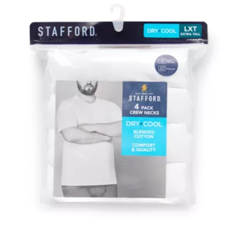Stafford Dry + Cool Mens 4 Pack Short Sleeve Crew Neck Moisture Wicking T-Shirt