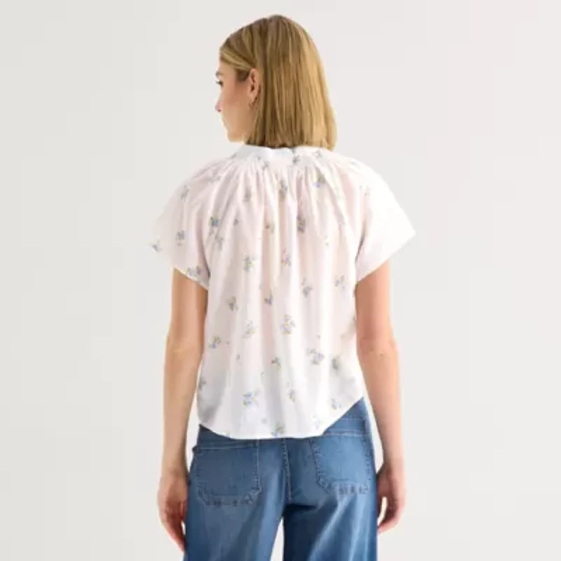 a.n.a Womens Split Crew Neck Short Sleeve Blouse