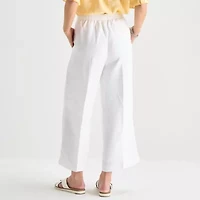 Liz Claiborne Linen Womens Wide Leg Mid Rise Cropped Pant