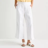 Liz Claiborne Linen Womens Wide Leg Mid Rise Cropped Pant