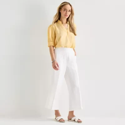 Liz Claiborne Linen Womens Wide Leg Mid Rise Cropped Pant
