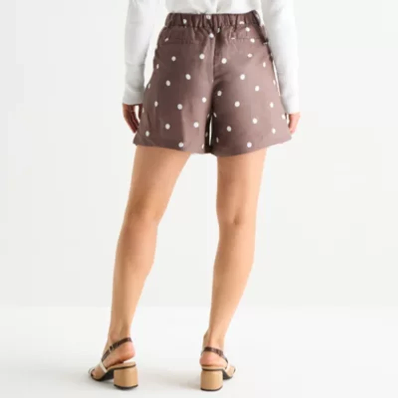 Liz Claiborne Linen Womens Mid Rise Pleated Short