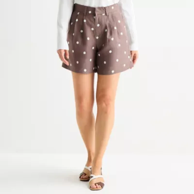 Liz Claiborne Linen Womens Mid Rise Pleated Short