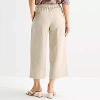 Liz Claiborne Linen Womens Wide Leg Mid Rise Cropped Pant