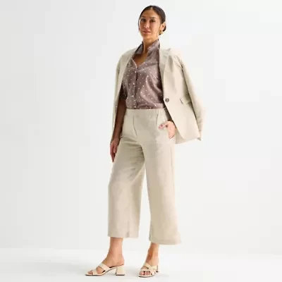 Liz Claiborne Linen Womens Wide Leg Mid Rise Cropped Pant