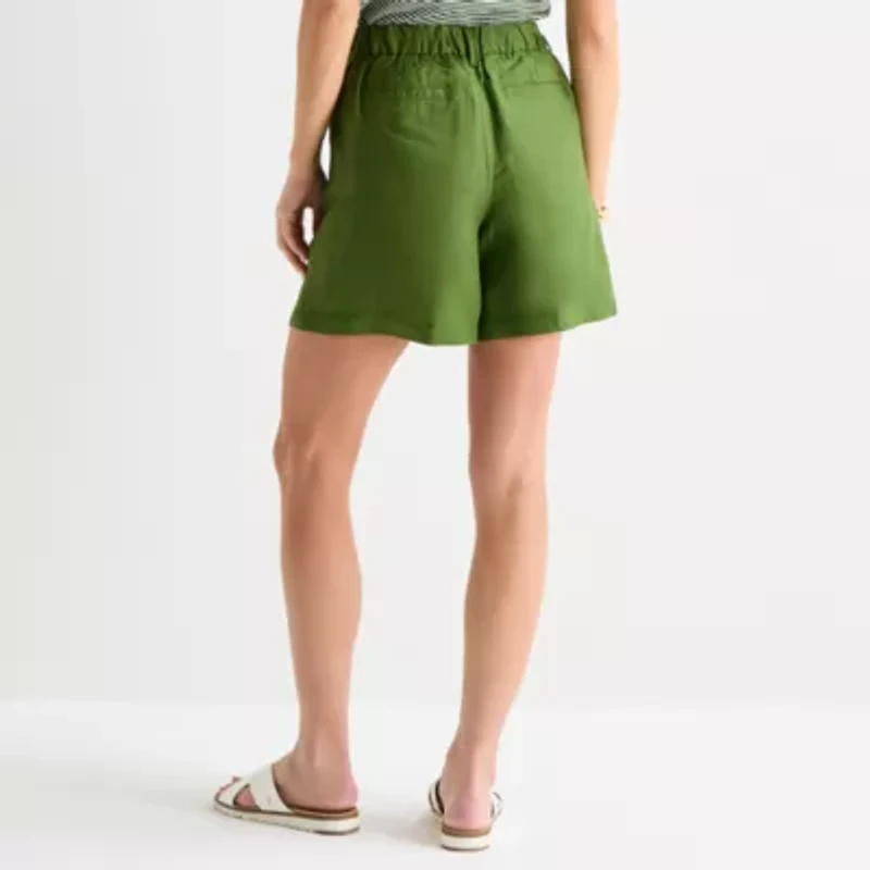 Liz Claiborne Linen Womens Mid Rise Pleated Short